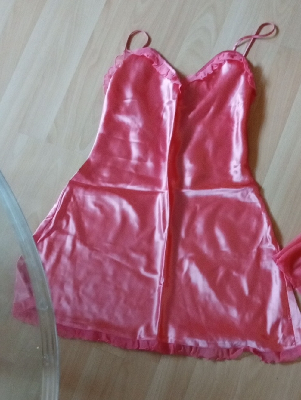 La SENZA Pink Satin Slip with Ruffle Trim